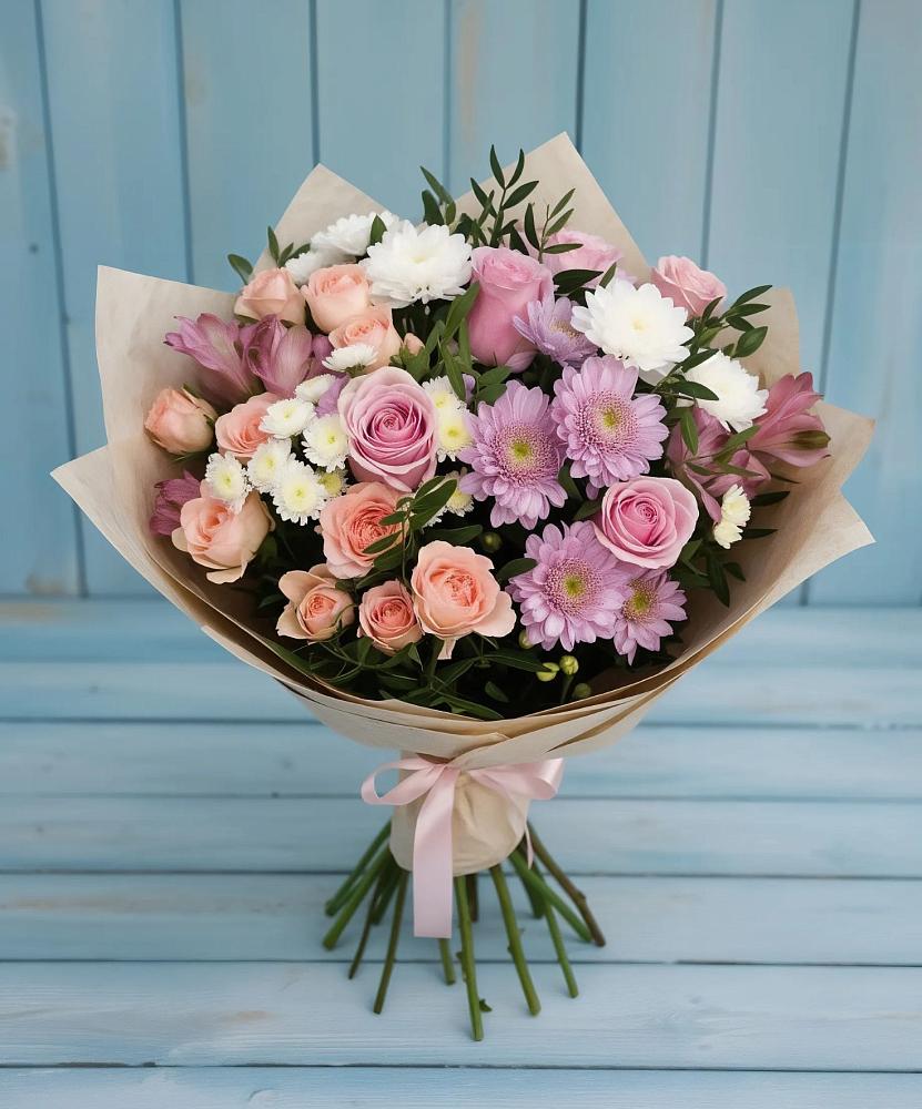 Букет цветов из: Хризантемы, Розы и Альстромерии в Нюксенице