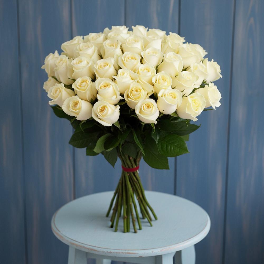 Букет 51 Белая роза Эдлесс Лав в Нюксенице