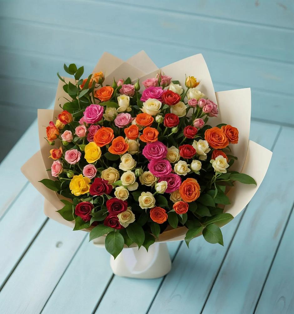 Букет Микс из разноцветных кустовых роз в Нюксенице