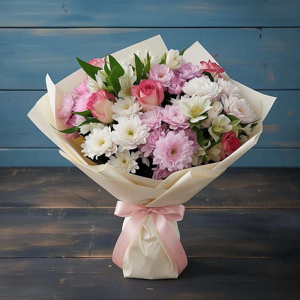 Букет цветов из: Хризантемы, Альстромерии и Розы в Нюксенице